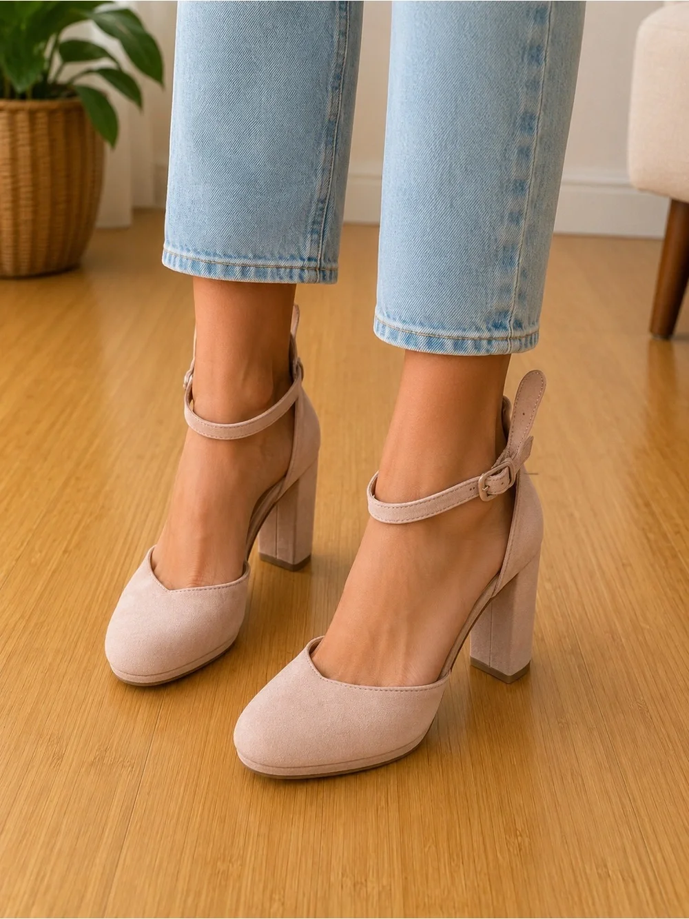 Sun + Stone Blush Ankle-Strap Block Heels